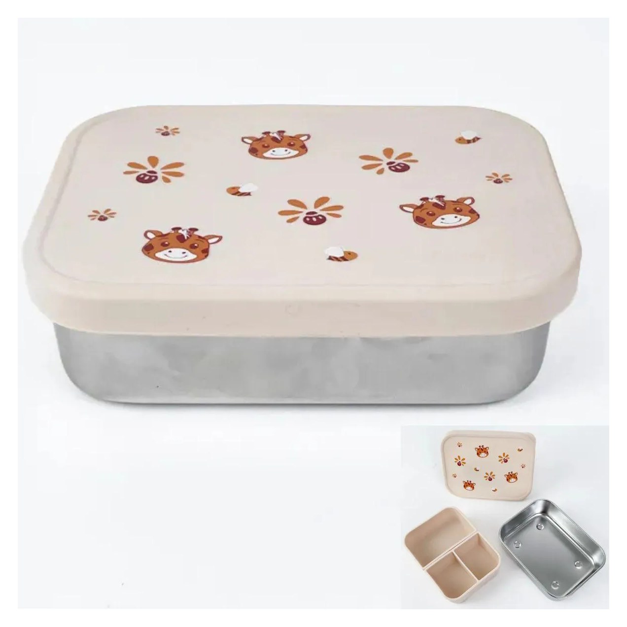 Bento Box Aço Inox com Divis. e Tampa Silicone Sol Petit Pia