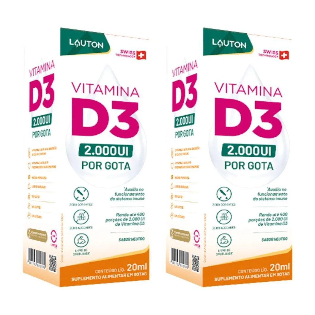 Kit 2x Vitamina D3 Pura em Gotas 20ml - Lauton