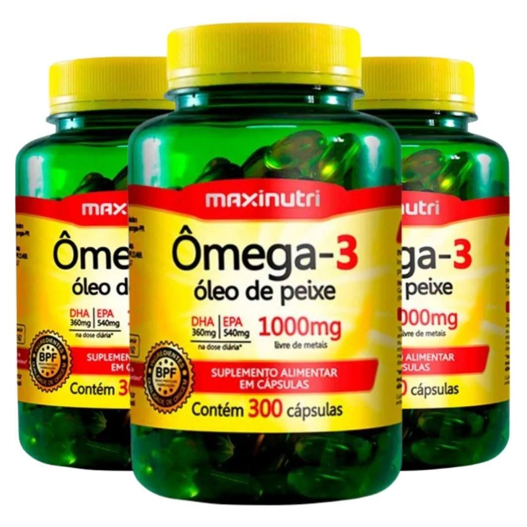 Kit 3x Ômega 3 (óleo de Peixe 1000mg) 300 cápsulas - Maxinutri