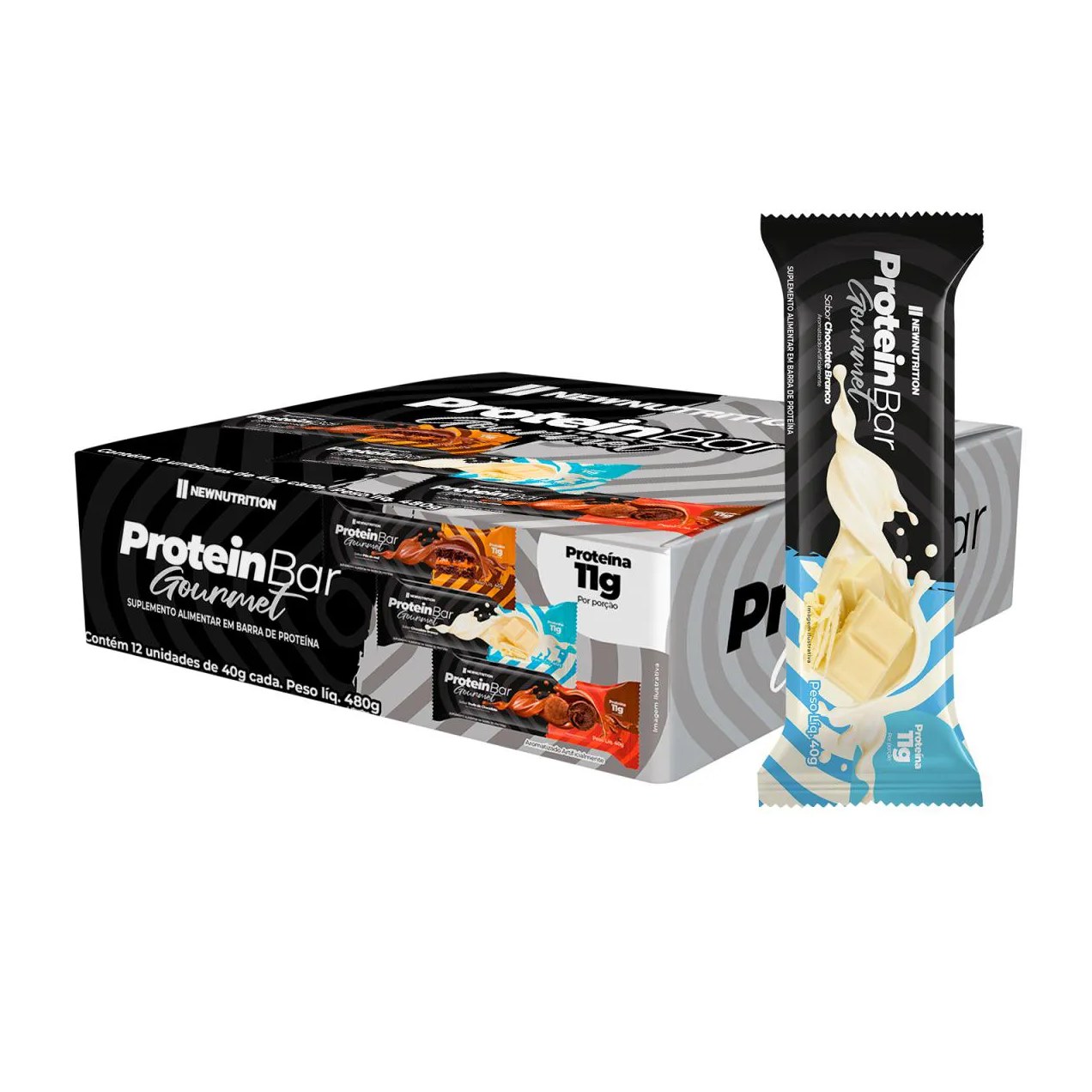 Barra Proteica Gourmet 40g Sabor Chocolate Branco Caixa com 12 Unidades