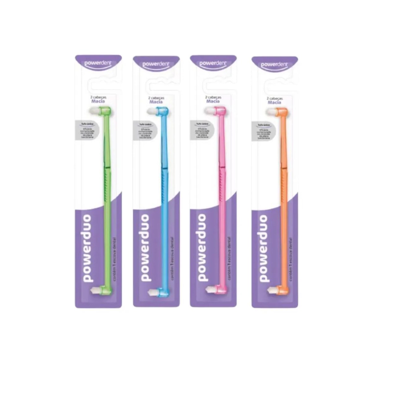Escova Powerduo 2 Tufos com Cerdas Macia Cores Powerdent Azul