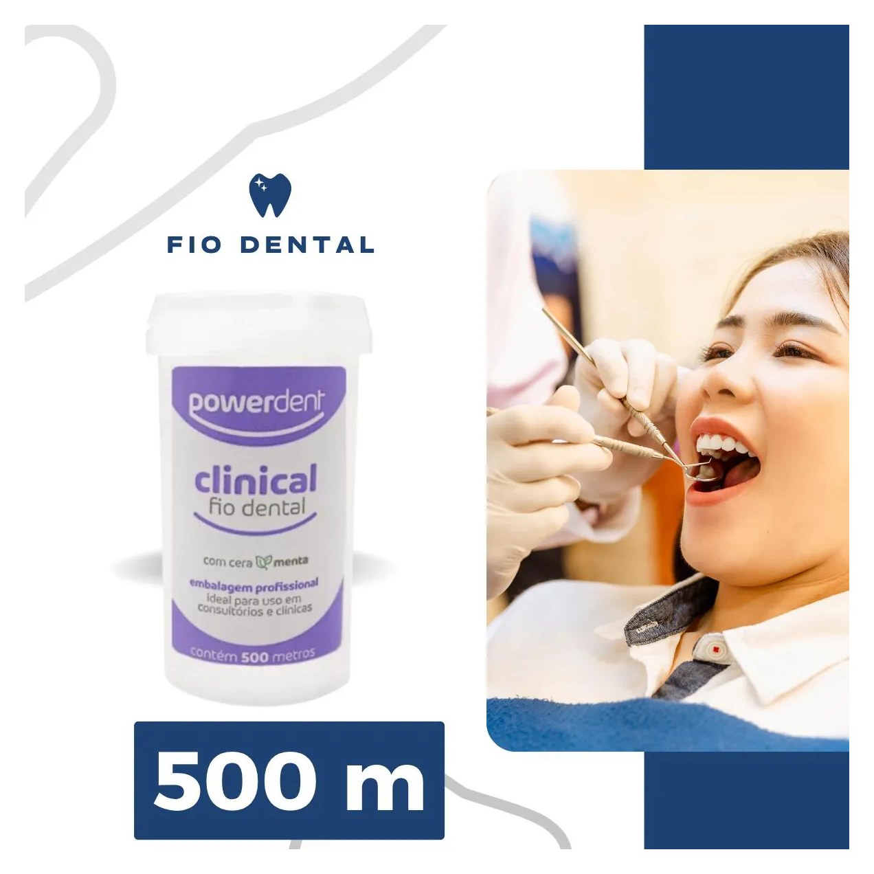 Fio Dental Sabor Menta Clinical 500 M Econômico Powerdent