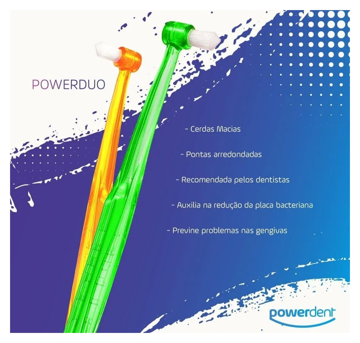 Escova Powerduo 2 Tufos com Cerdas Macia Cores Powerdent Laranja