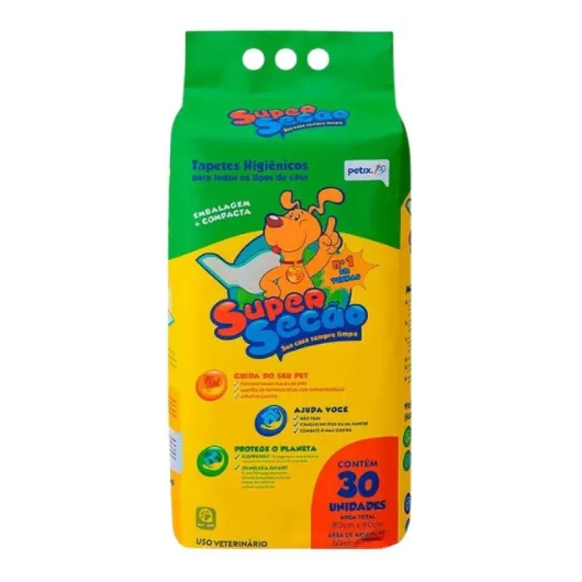 TAPETE HIGIêNICO SUPER SECãO PACOTE C/ 30 UNIDADES 80CM X 60CM