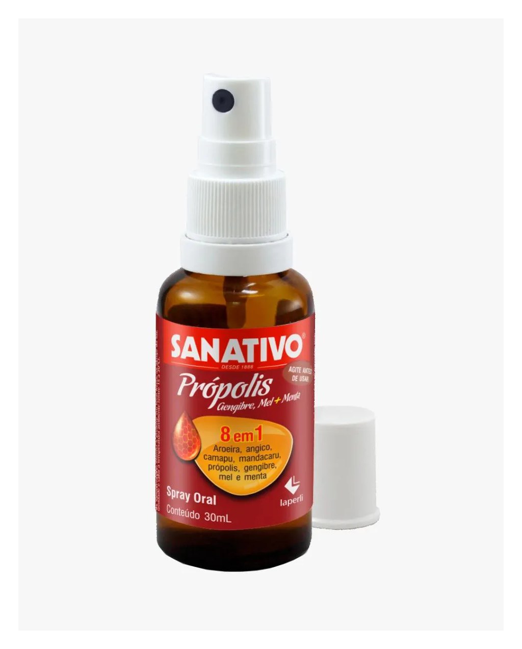 Spray Bucal Própolis Mel Gengibre e Menta 8 Em 01 Sanativo 30ml
