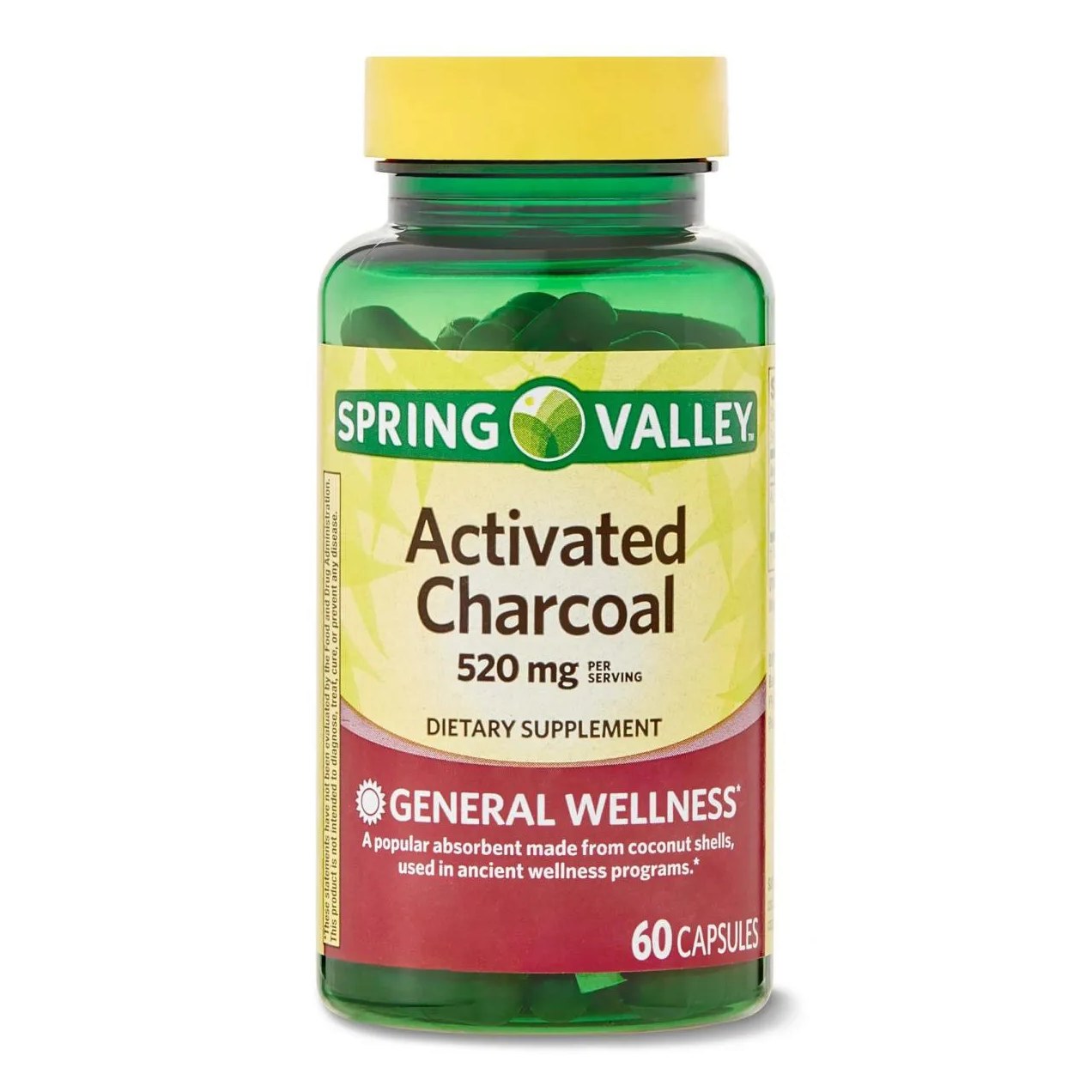 Carvão Ativado 520mg 60 cápsulas - Spring Valley