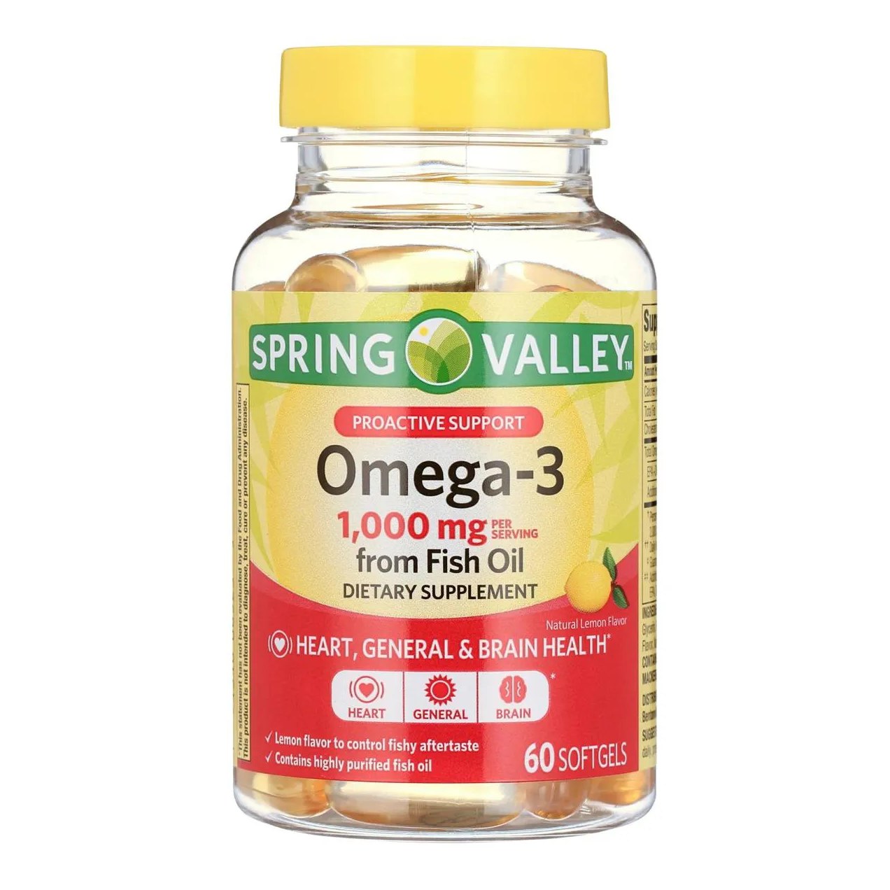 ÓLEO DE PEIXE OMEGA 3 1000 MG 60 SOFTGELS SABOR LIMãO - SPRING VALLEY