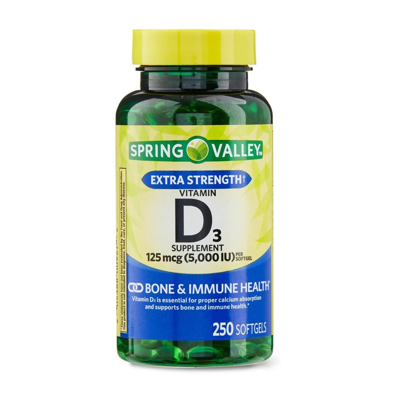 Vitamin D3 Softgels, 125 Mcg Per Softgel, 5,000 Iu, 250 Count - Spring Valley