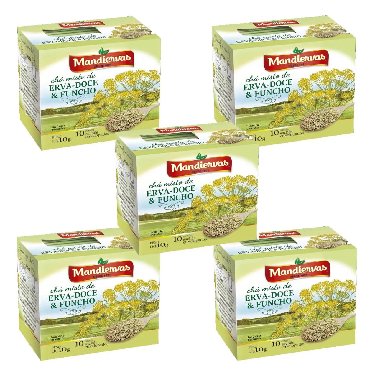Kit 5 Caixinhas de Chá Erva-doce e Funcho 10 Sachês
