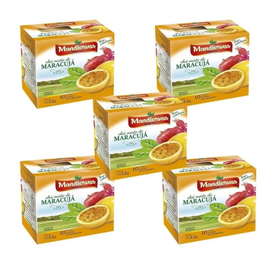 Kit 5 Caixinhas de Chá Misto Maracujá 10 Sachê - Mandiervas