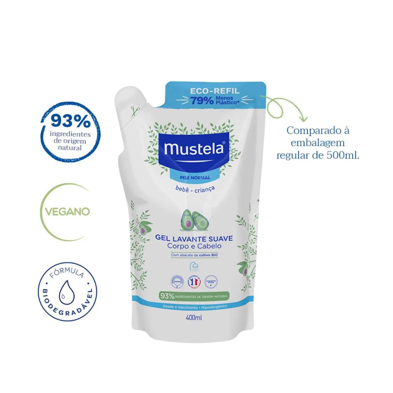 Refil Gel Lavante Suave Mustela Pele Normal 400ml