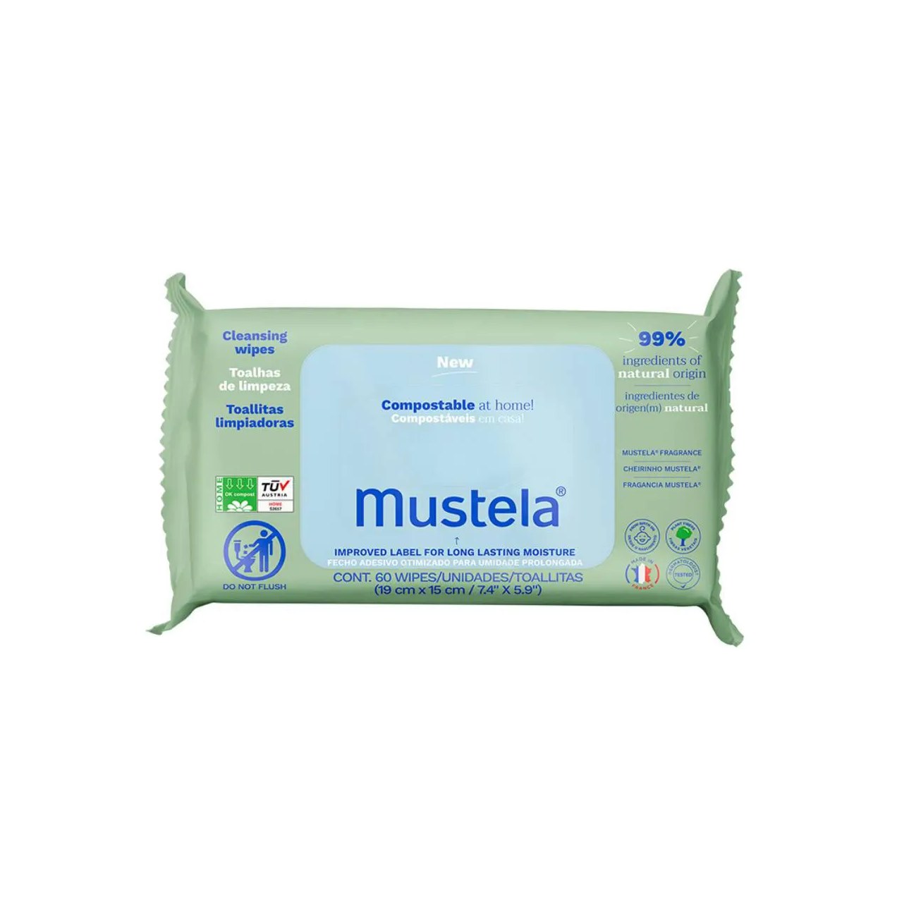 Lenço Umedecido Vegetal Mustela Compostáveis Com Perfume 60 unidades