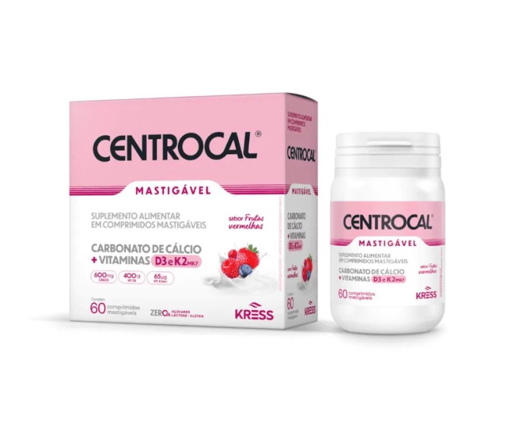 Centrocal Suplemento Alimentar Cálcio + Vitaminas D3 e K2 Frutas Vermelhas Kress 60Cpr