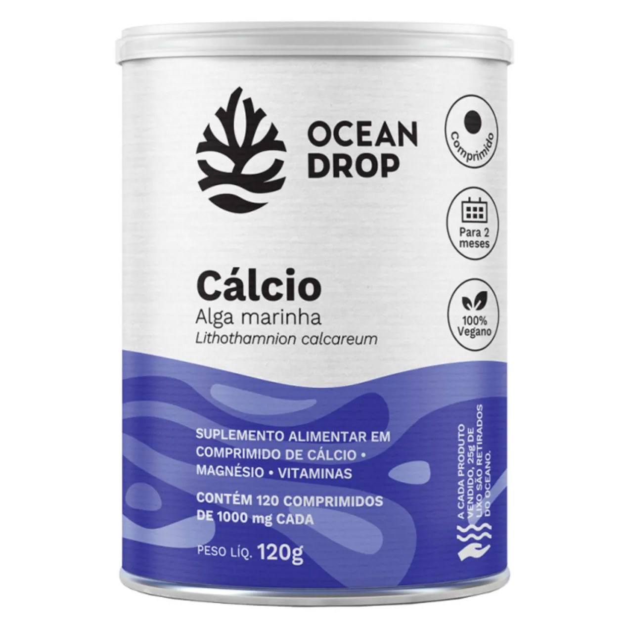Calcio Pote 120 comprimidos de 1000mg Cálcio de Alga Ocean Drop