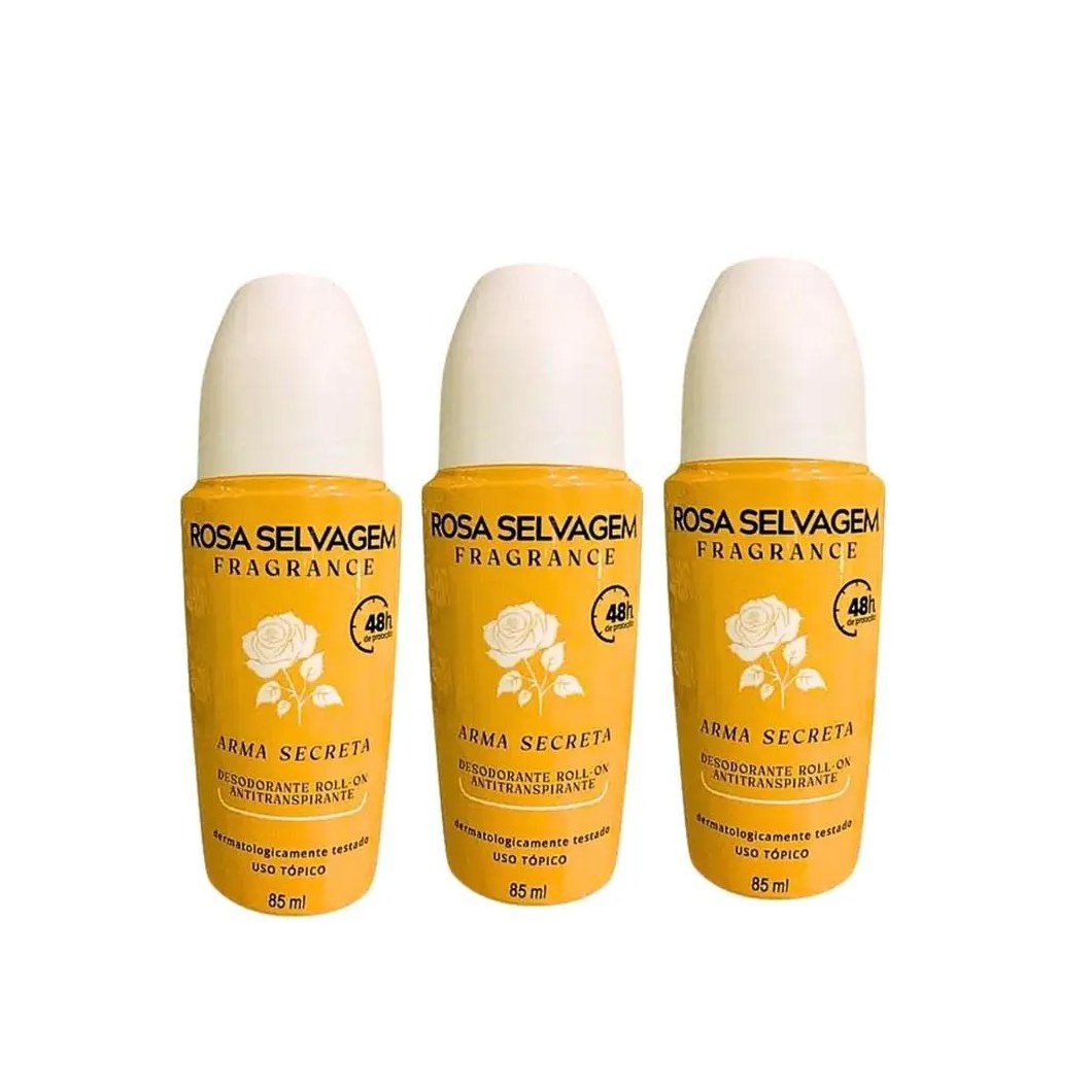 Kit 3 Desodorante Roll On Arma Secreta 85ml Rosa Selvagem