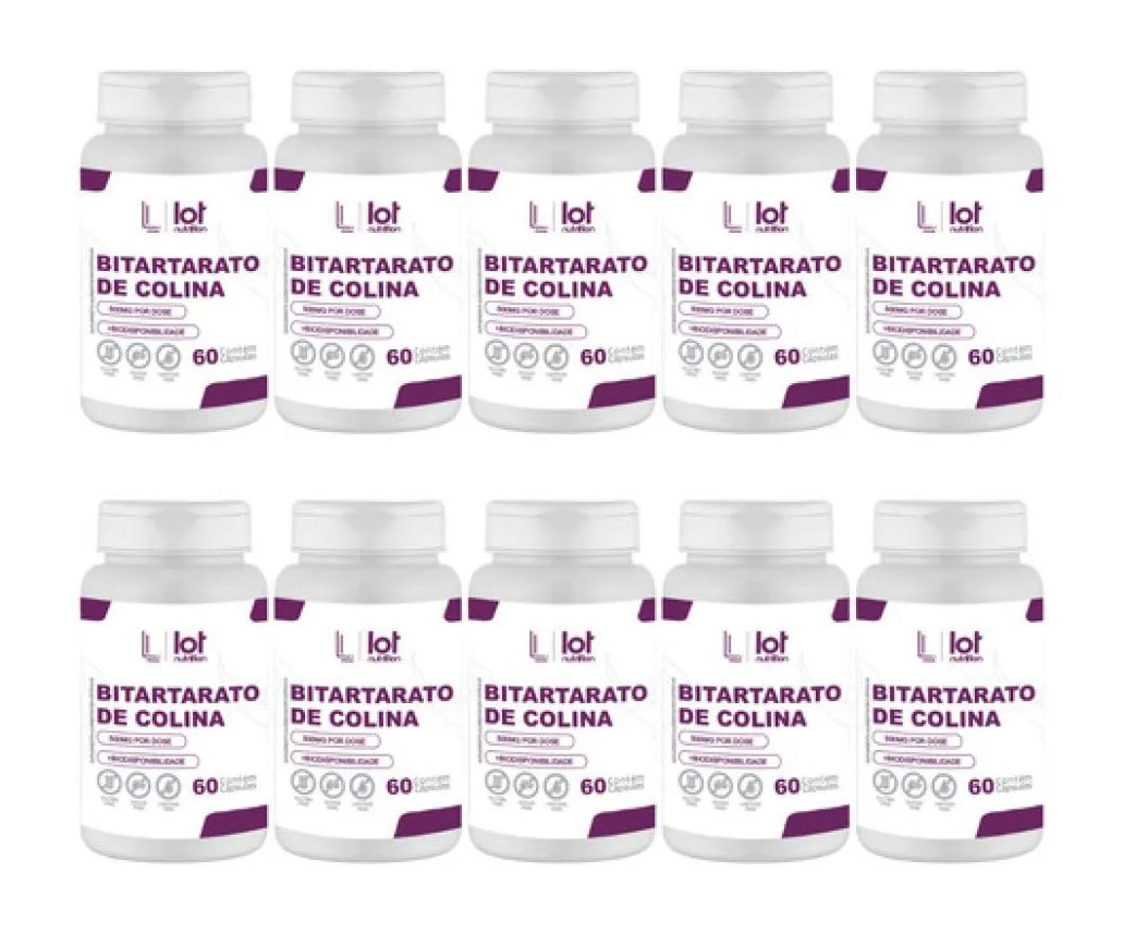 Kit 10un Bitartarato de Colina 450mg 60 cápsulas Menta sem Sabor