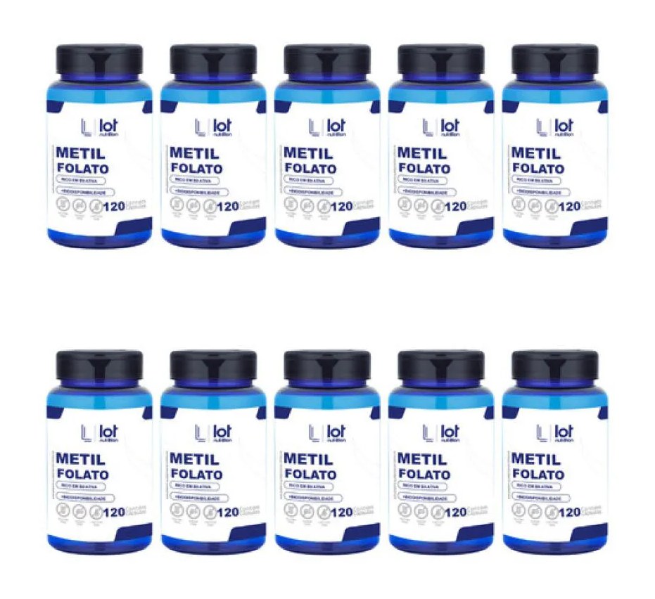 Kit 10un Metilfolato 120 cápsulas Ácido Fólico sem Sabor