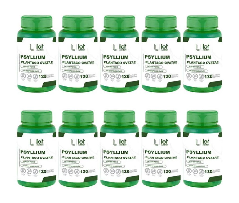 Kit 10un Psyllium 500mg 120 cápsulas sem Sabor