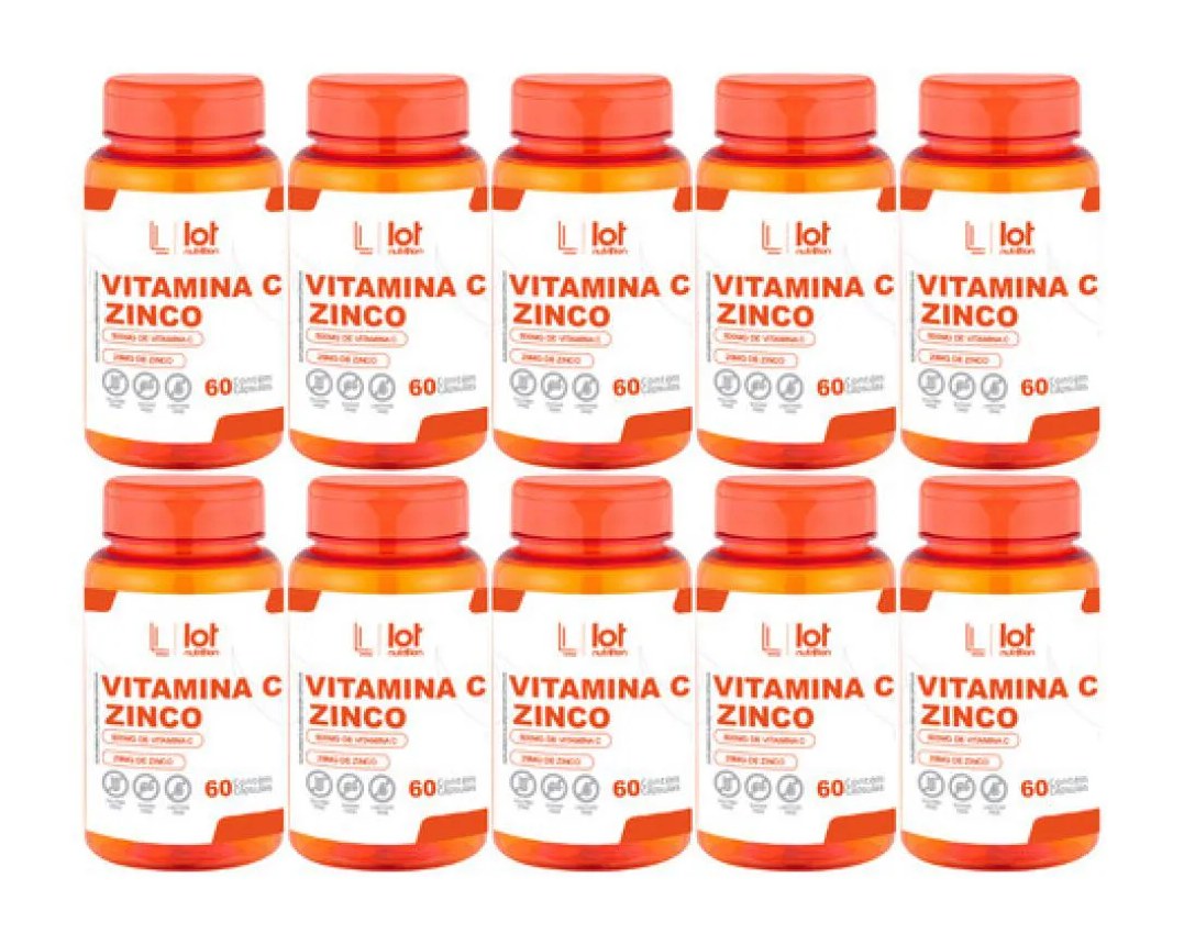 Kit 10un Vitamina C 500mg Zinco 29mg 60 cápsulas sem Sabor