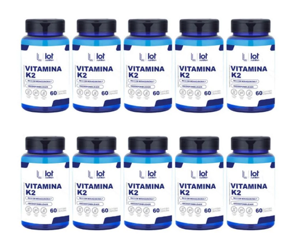 Kit 10un Vitamina K2 125mcg 60 cápsulas Circulação e Saúde sem Sabor