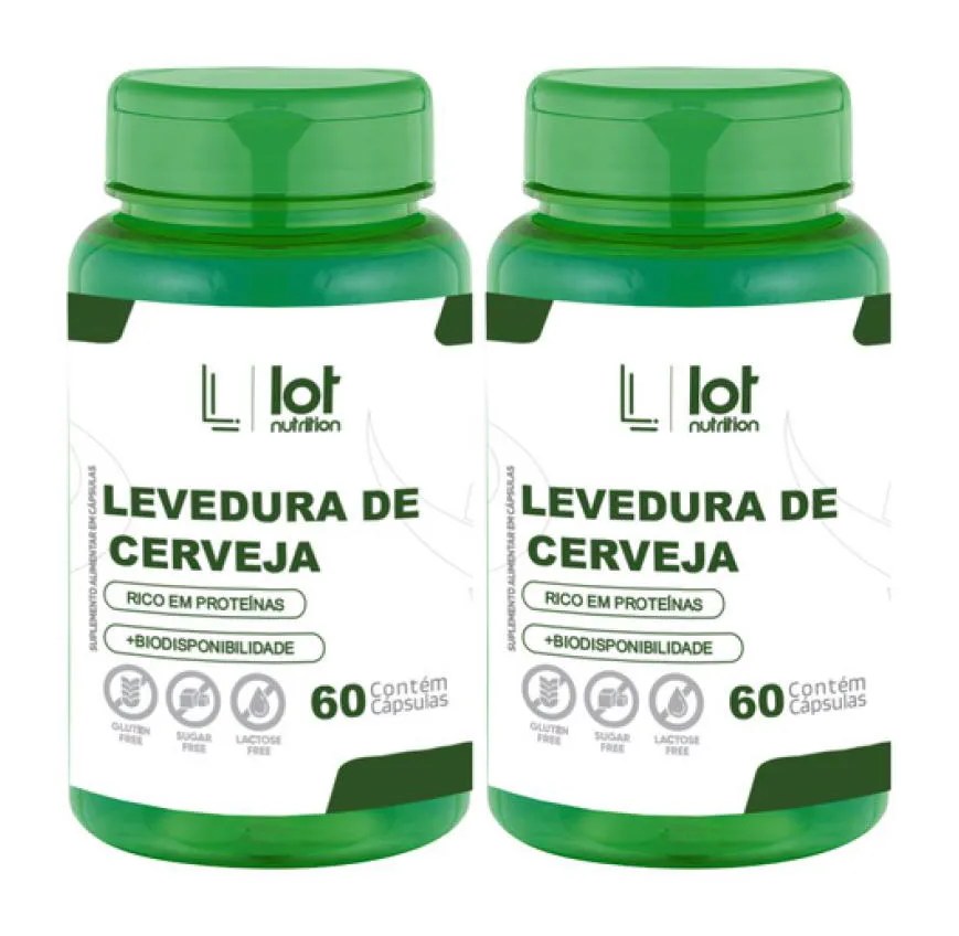 Kit 2un Levedura de Cerveja 450mg 60 cápsulas Fonte de B12 sem Sabor