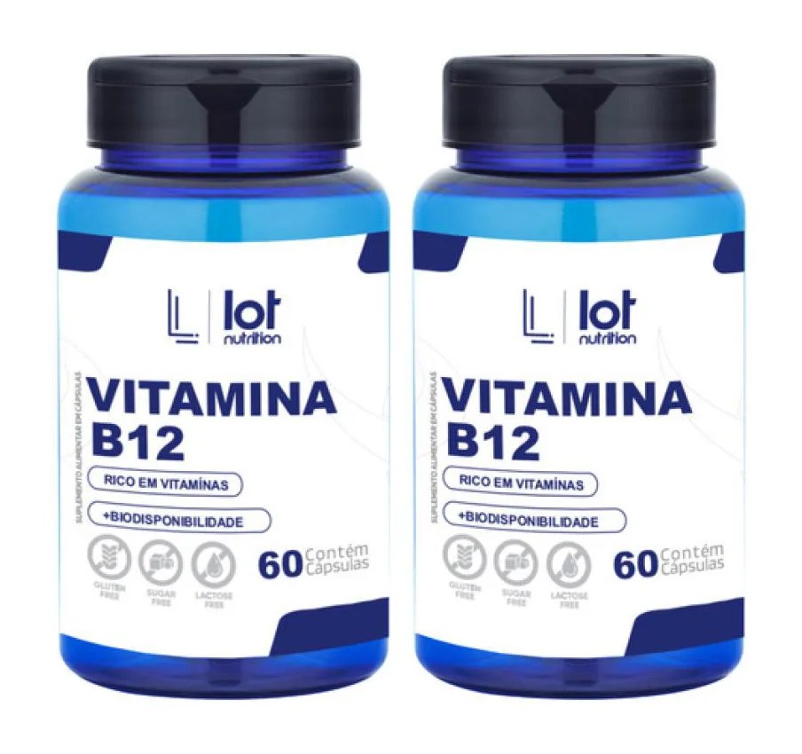 Kit 2un Vitamina B12 Cianocobalamina 60 cápsulas sem Sabor