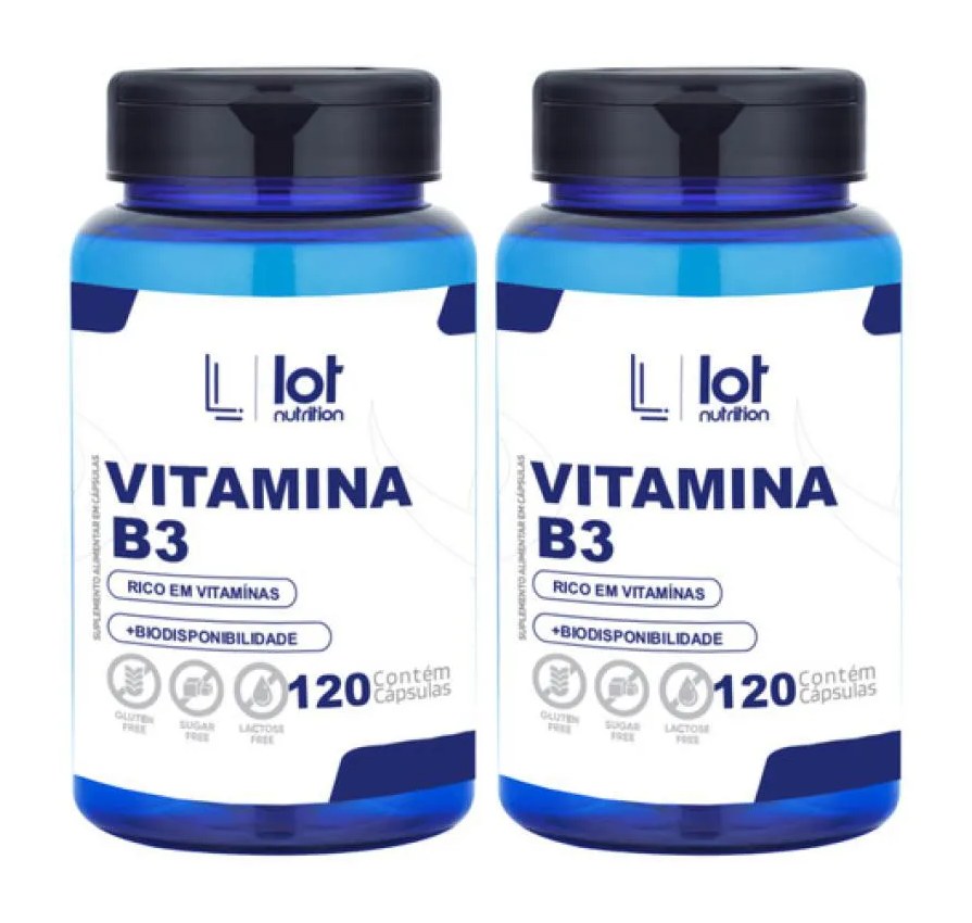 Kit 2un Vitamina B3 Niacina 120 cápsulas sem Sabor