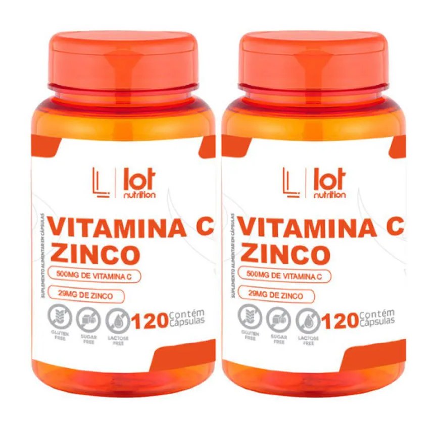 Kit 2un Vitamina C 500mg Zinco 29mg 120 cápsulas sem Sabor