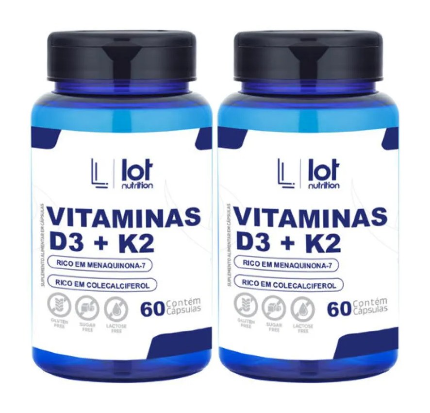 Kit 2un Vitamina D3 2.000ui + K2mk7 60 cápsulas sem Sabor