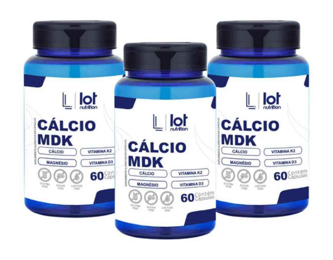 Kit 3un Cálcio Mdk Power 60 cápsulas Completa com Vitamina sem Sabor