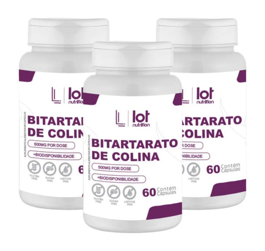 Kit 3un Bitartarato de Colina 450mg 60 cápsulas sem Sabor