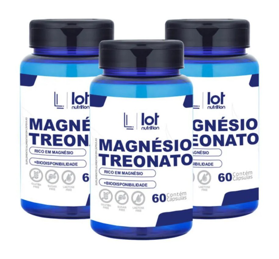 Kit 3un Magnésio Treonato 450mg 60 cápsulas sem Sabor