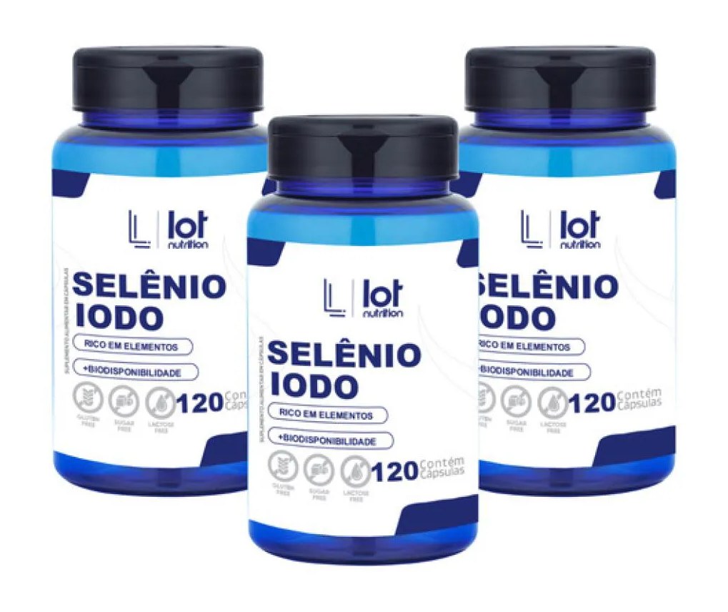 Kit 3un Selênio 300mcg + Iodo 900mcg 120 cápsulas sem Sabor