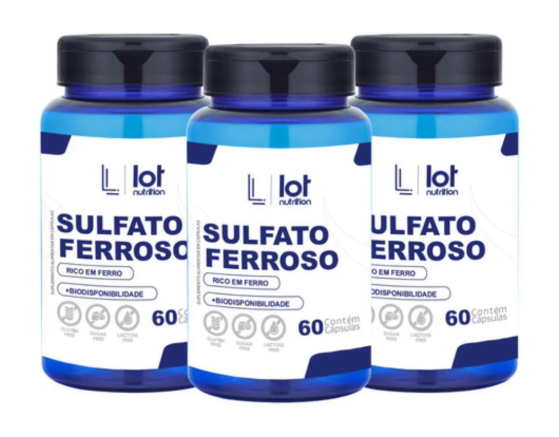 Kit 3un Sulfato Ferroso 30mg 60 cápsulas sem Sabor