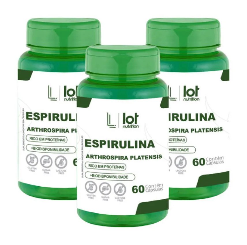 Kit 3un Suplemento Esprirulina 500mg 60 cápsulas sem Sabor