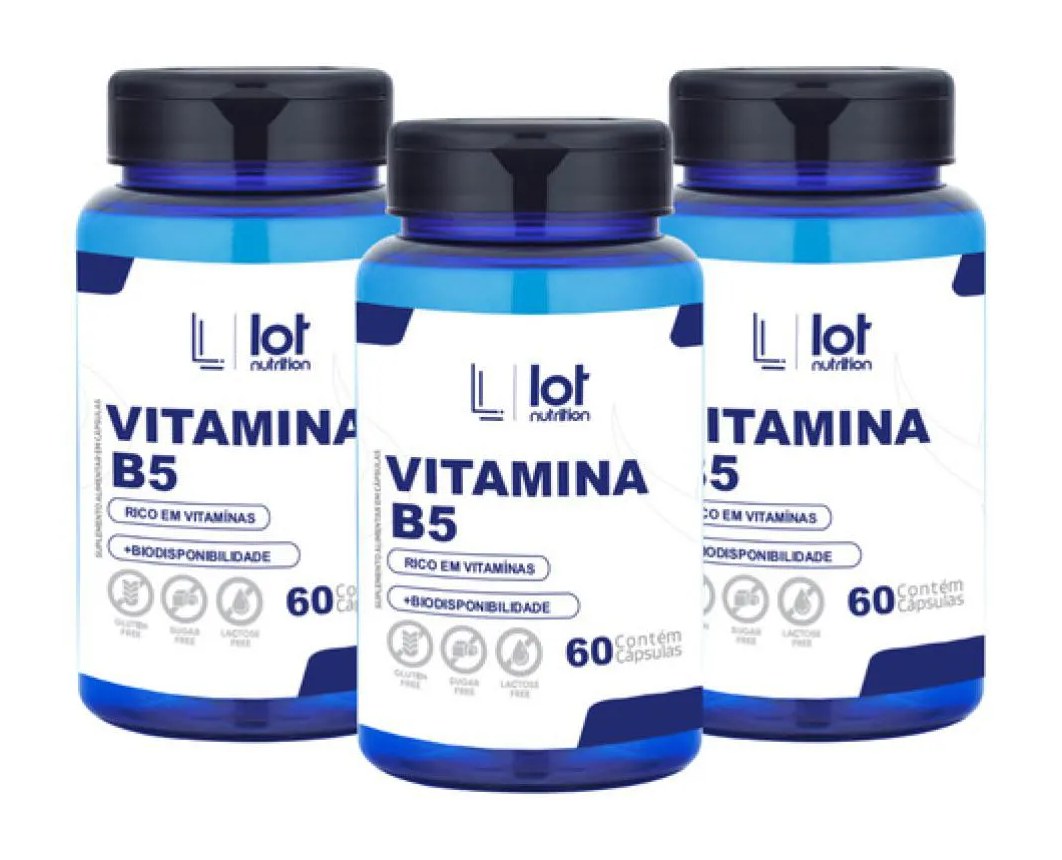 Kit 3un Vitamina B5 Pantotenato de Cálcio 60 cápsulas sem Sabor