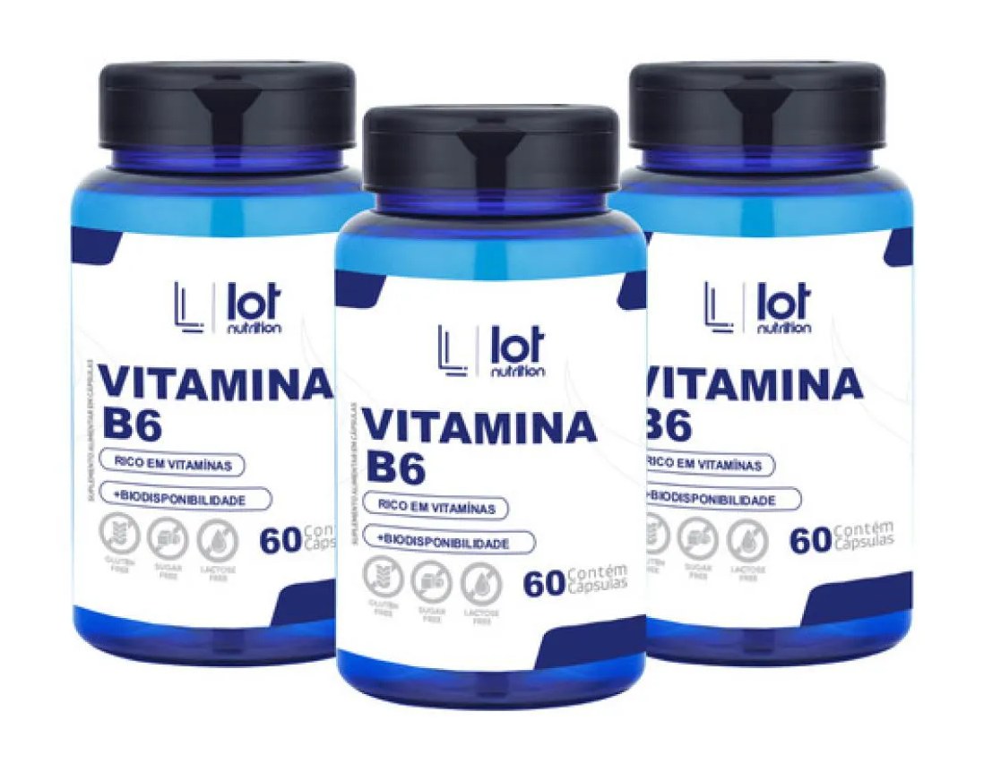 Kit 3un Vitamina B6 Piridoxina 60 cápsulas sem Sabor