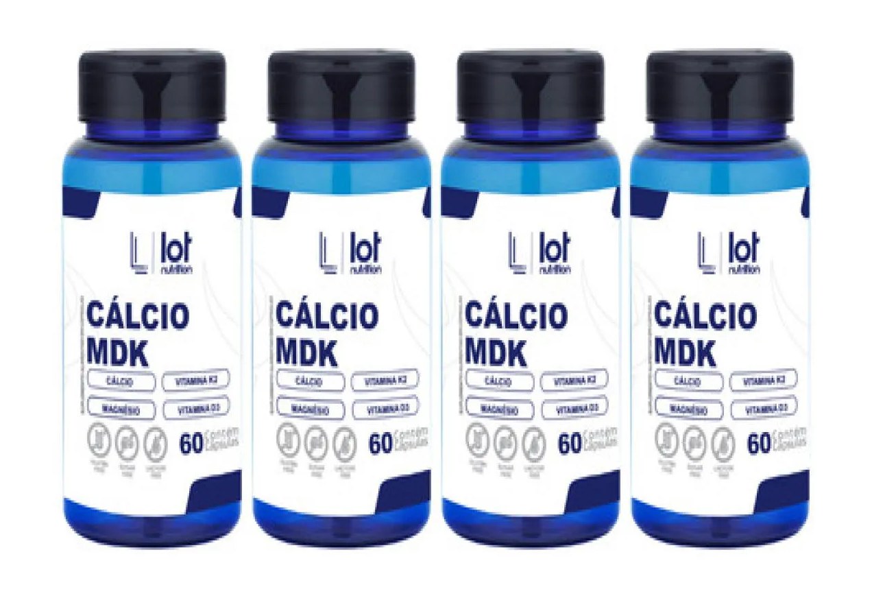 Kit 4un Cálcio Mdk Power 60 cápsulas Completa com Vitamina sem Sabor