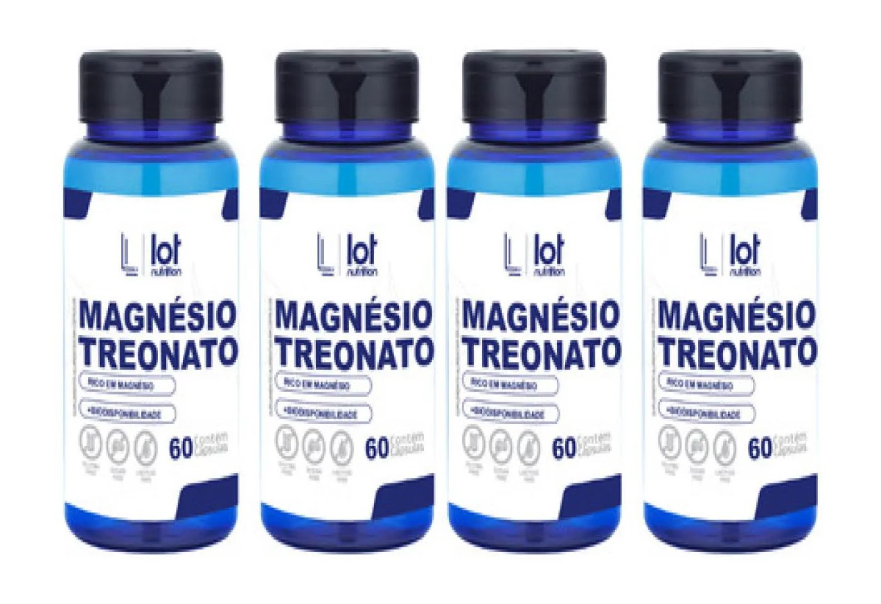 Kit 4un Magnésio Treonato 450mg 60 cápsulas sem Sabor
