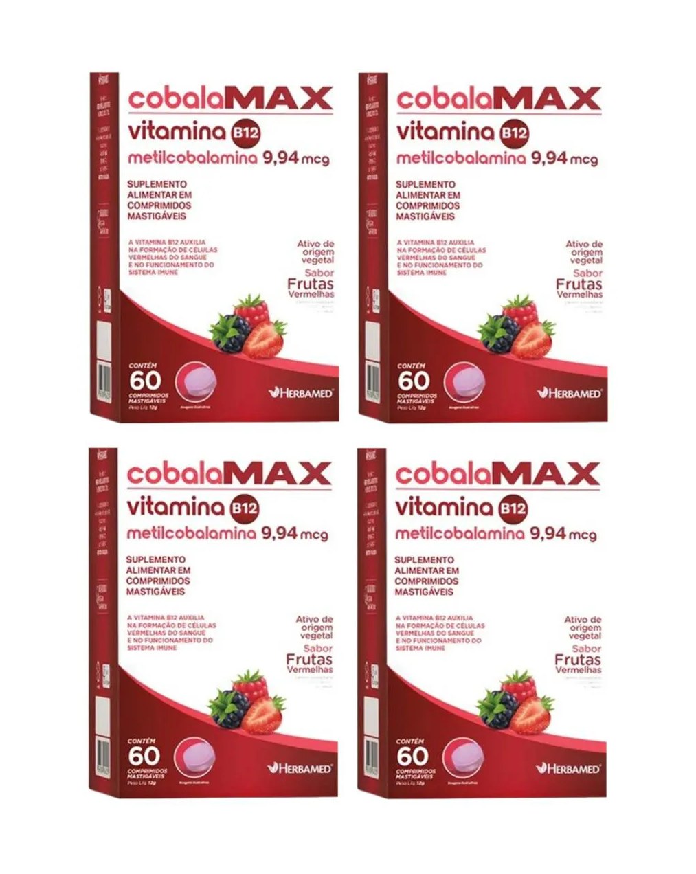 KIT 4 COBALAMAX VIT B12 9,94 MCG 60 COMP MASTIGáVEIS