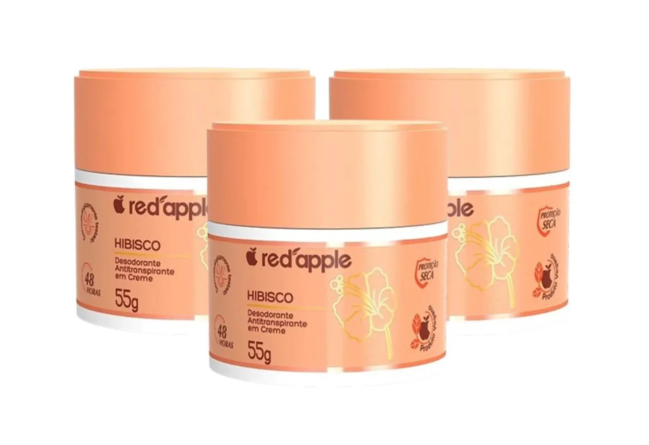 KIT 3 DESODORANTE ANTITRANSPIRANTE CREME HIBISCO - RED APPLE