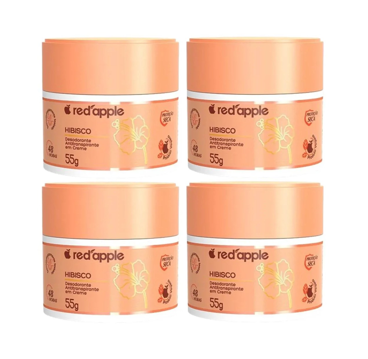 KIT 4 DESODORANTE ANTITRANSPIRANTE CREME HIBISCO - RED APPLE