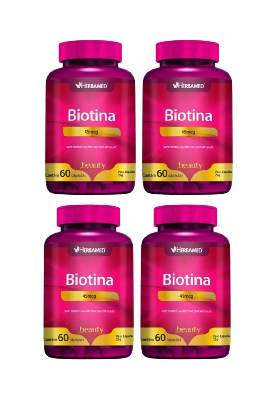 Kit 4 Suplemento Alimentar Biotina 45mcg C/60 cápsulas - Herbamed
