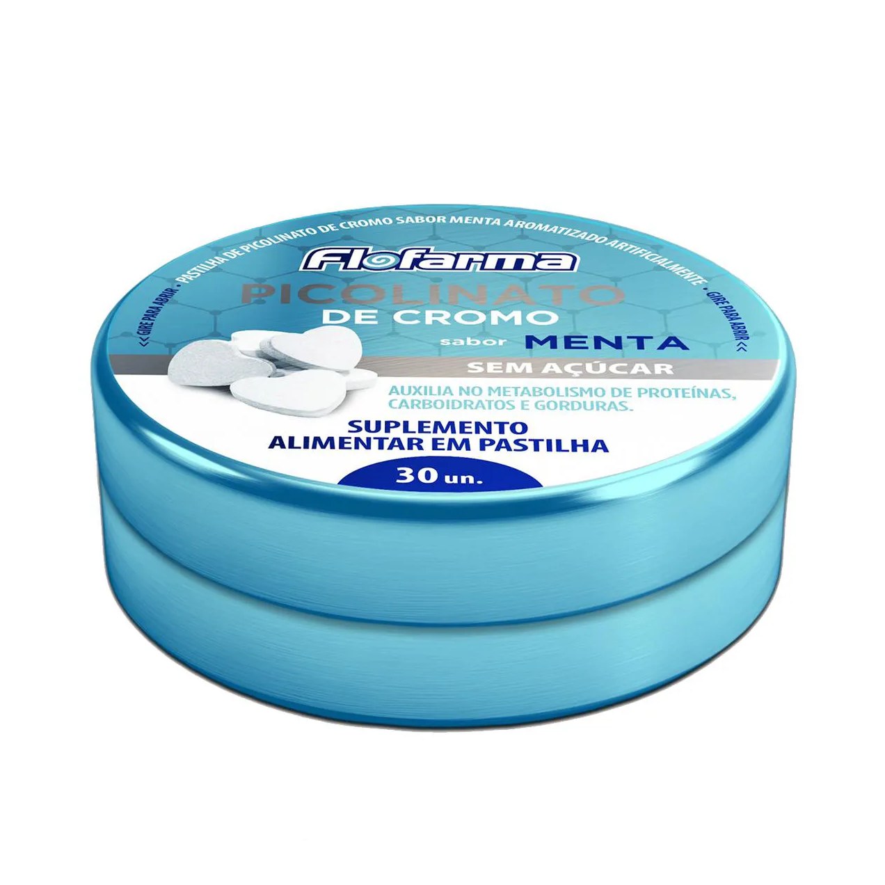 Pastilha de Picolinato de Cromo Flofarma Menta Sem Açúcar 30 Unidades