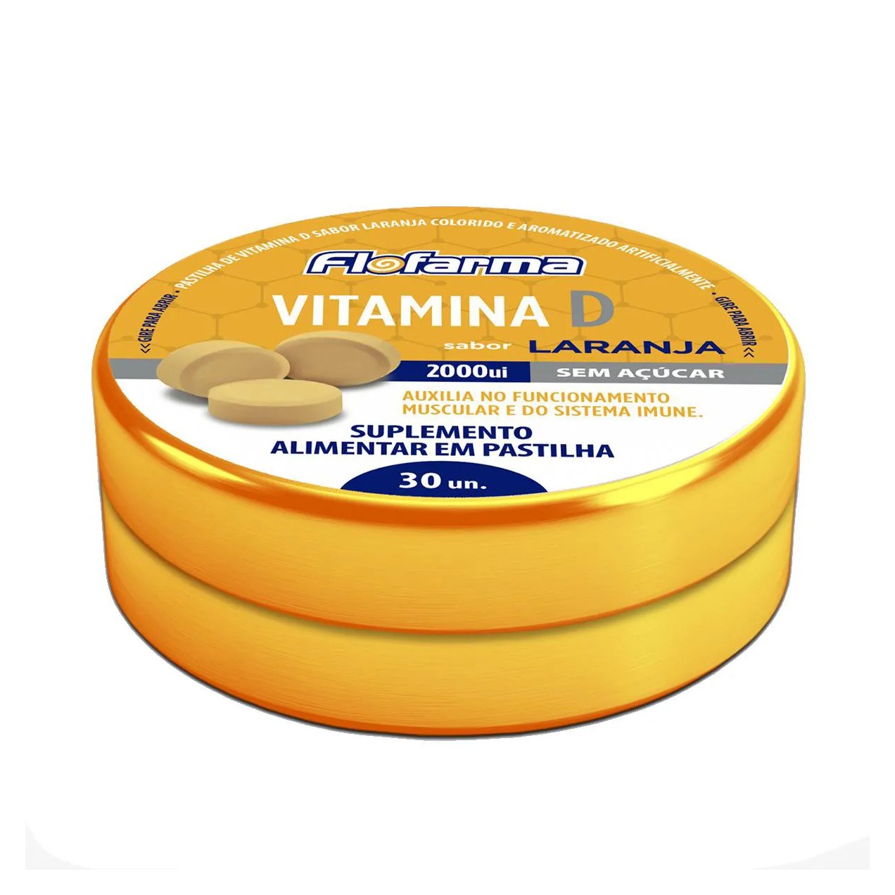 Pastilha de Vitamina D Flofarma Sem Açúcar Laranja 30 Unidades
