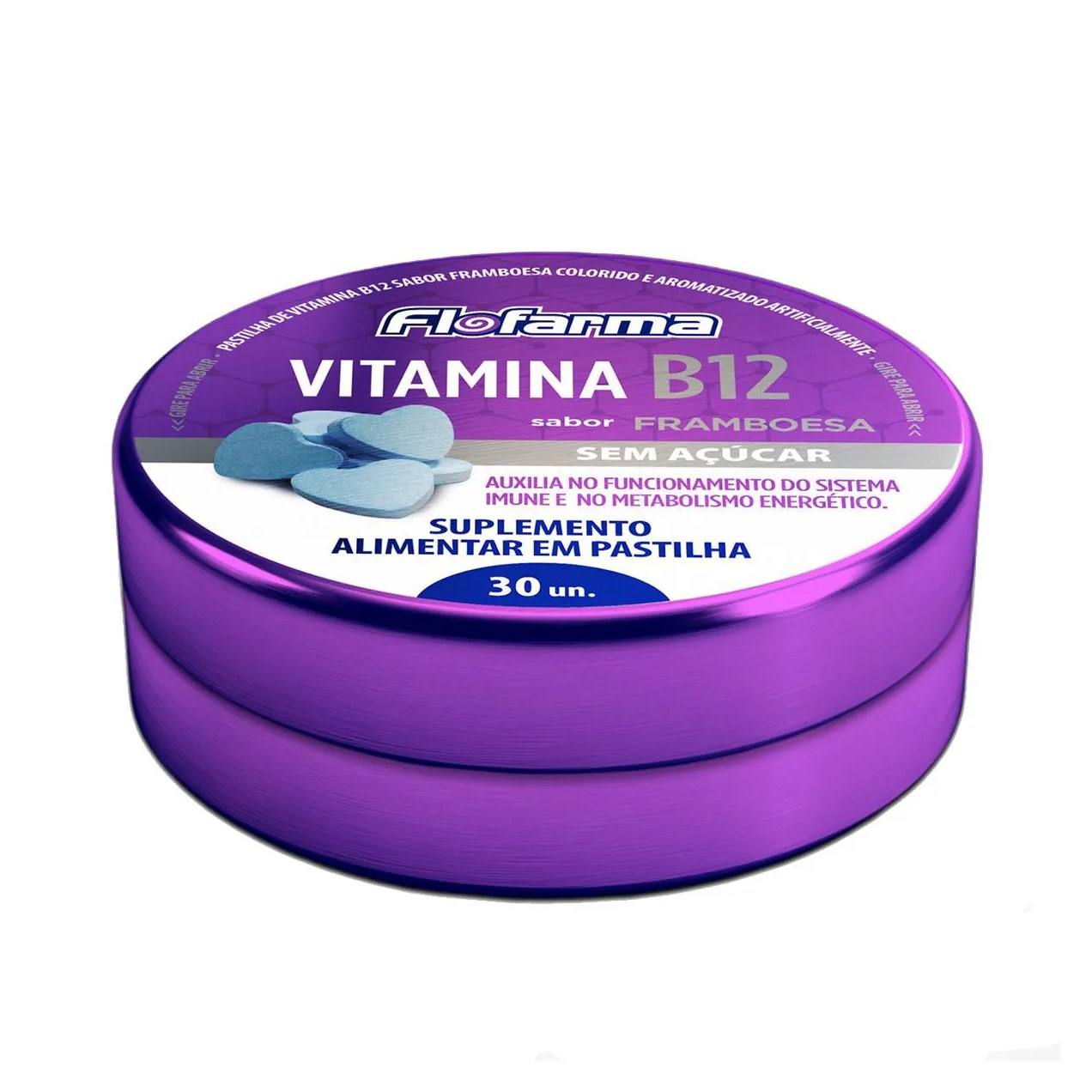 Pastilha de Vitamina B12 Flofarma Framboesa 30 Unidades