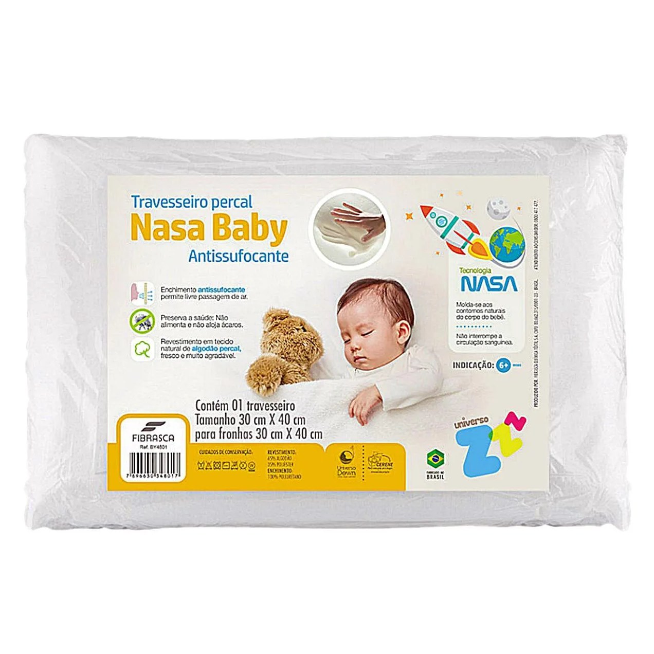 TRAVESSEIRO NASA BABY PERCAL ANTISSUFOCANTE FIBRASCA 30X40CM