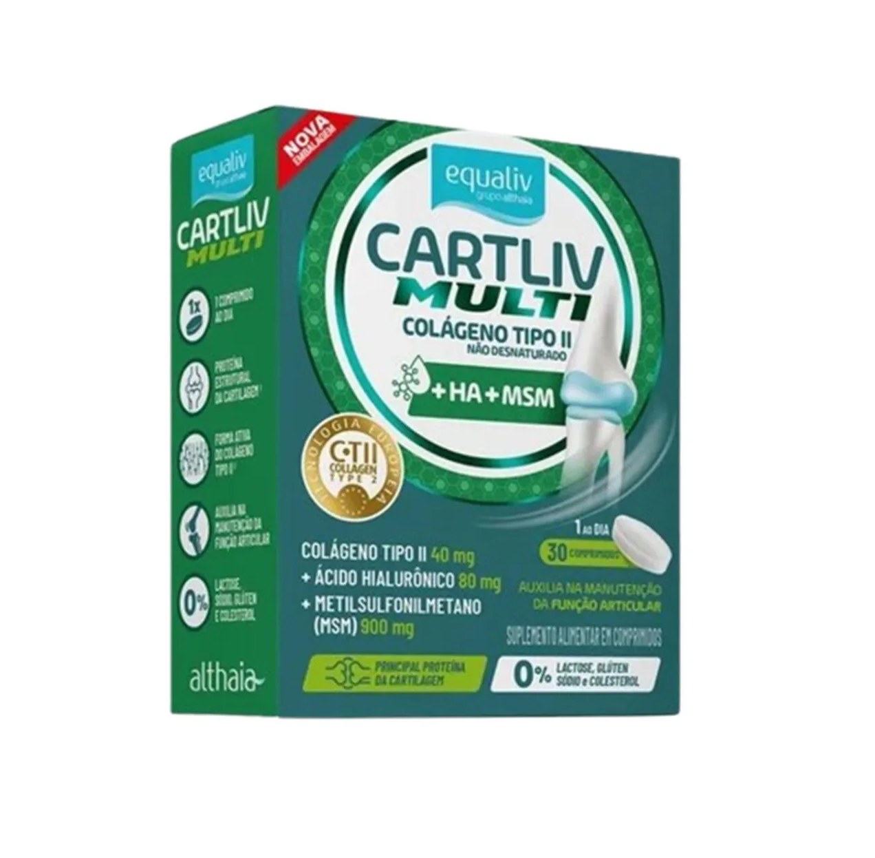 Cartliv Multi Colágeno Tipo 2 40mg Ha 80mg + Msm 900mg C/30