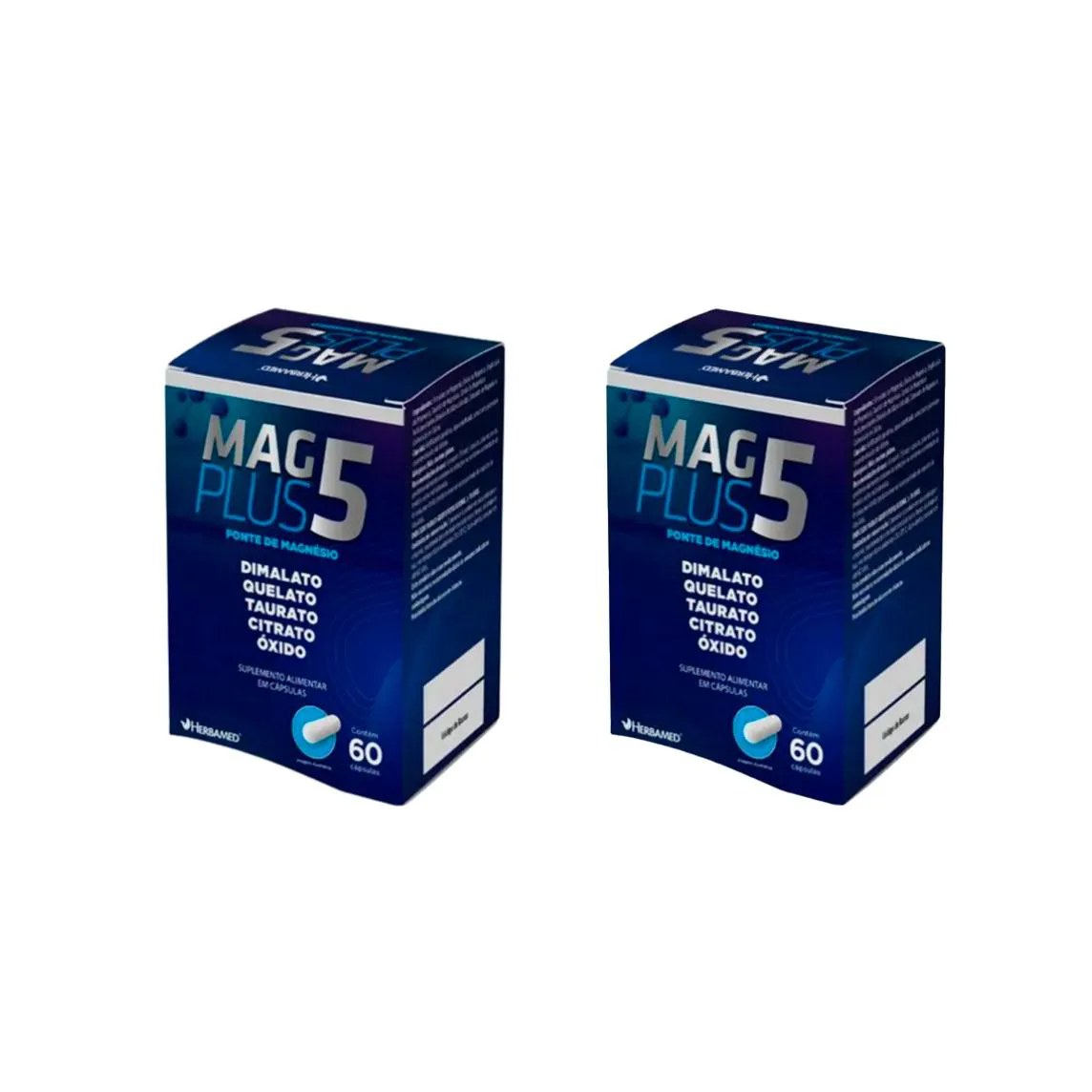 KIT 2 SUPLEMENTO ALIMENTAR MAG PLUS 5 FONTE DE MAGNéSIO - 60 CAPS - HERBAMED