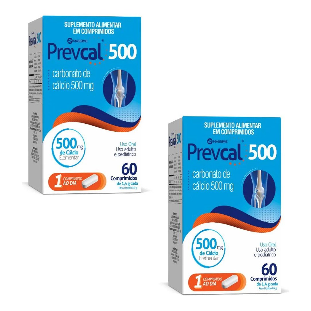 Kit 2x Carbonato de Cálcio 500mg Prevcal 60compr - Cálcio Elementar - Massime